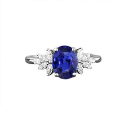 Anello con zaffiro blu pietra preziosa ovale con diamanti marquise 3.50 carati