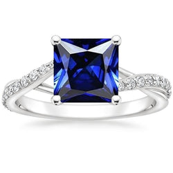 Anello con zaffiro blu principessa con gioielli in oro e diamanti con accenti 6 carati
