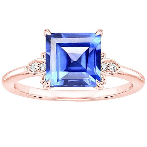 Anello con zaffiro blu principessa e diamanti incastonati in oro rosa 3.75 carati - harrychadent.it