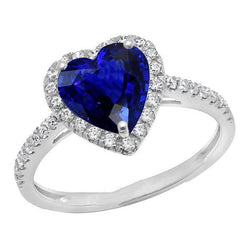 Anello con zaffiro blu profondo a cuore Halo con accenti di diamante 3.50 carati
