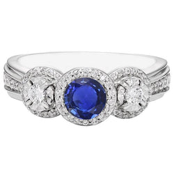 Anello con zaffiro blu rotondo con diamante Halo 5 carati Gioielli da donna