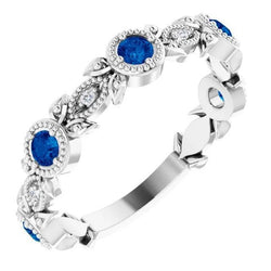 Anello con zaffiro blu rotondo con diamante stile vintage 3 carati in oro bianco 14K