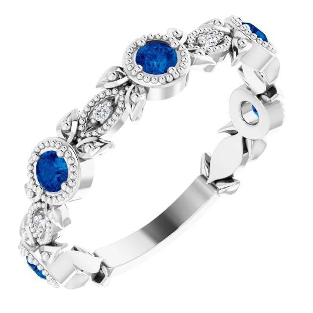 Anello con zaffiro blu rotondo con diamante stile vintage 3 carati in oro bianco 14K - harrychadent.it