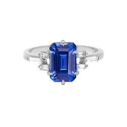 Anello con zaffiro blu smeraldo anniversario di diamante baguette da 2.50 carati
