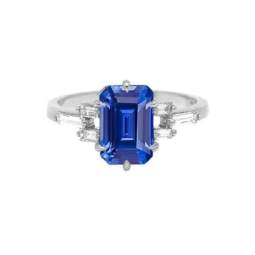 Anello con zaffiro blu smeraldo anniversario di diamante baguette da 2.50 carati - harrychadent.it