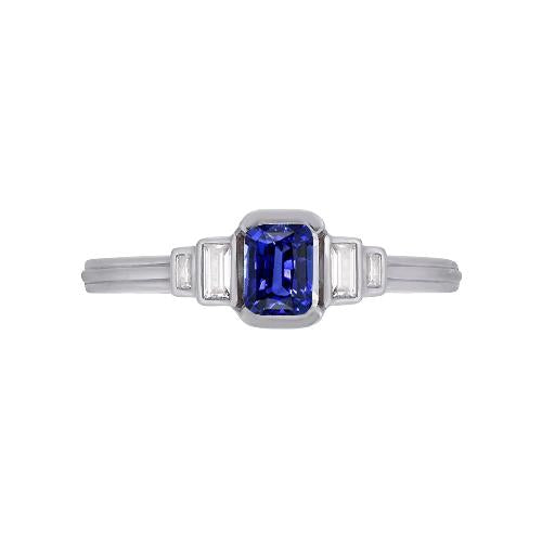 Anello con zaffiro blu radiante pietra preziosa 5 diamanti baguette pietra 2 carati - harrychadent.it