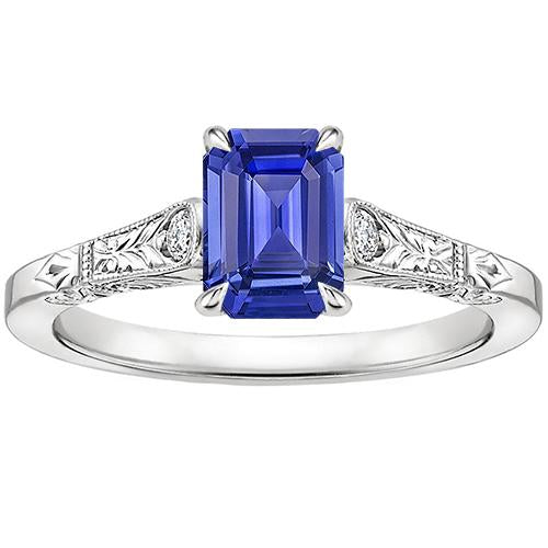 Anello 3 pietre con zaffiro blu e diamante 3.25 carati taglio smeraldo - harrychadent.it