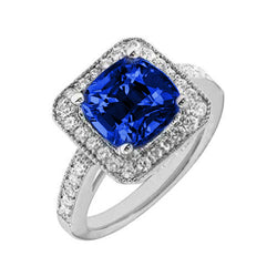 Anello con zaffiro blu zaffiro di Ceylon 4,50 carati e diamante in oro bianco 14 carati