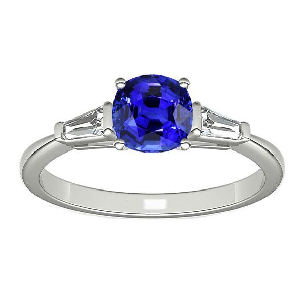 Anello in oro bianco con 3 pietre a cuscino con zaffiro e diamanti baguette 1.75 carati - harrychadent.it