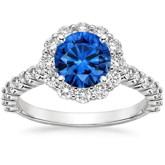 Anello Zaffiro E Diamanti Oro Bianco Gioielleria Taglio Rotondo 3.40 Ct - harrychadent.it