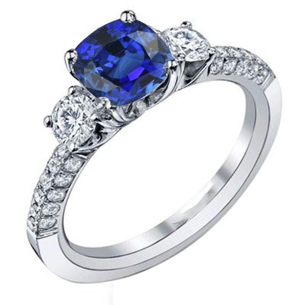 Anello con zaffiro dello Sri Lanka a cuscino con 3 pietre in stile diamante 3.50 carati - harrychadent.it