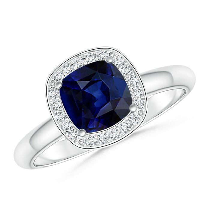 Anello in oro bianco 14 carati con zaffiro dello Sri Lanka a taglio rotondo e cuscino da 3 ct - harrychadent.it