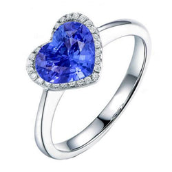 Anello con zaffiro dello Sri Lanka a forma di cuore con diamante Halo 3.50 carati