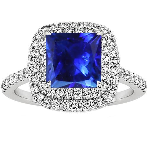 Anello con zaffiro dello Sri Lanka a taglio quadrato con doppio alone. oro bianco da 4.50 carati - harrychadent.it