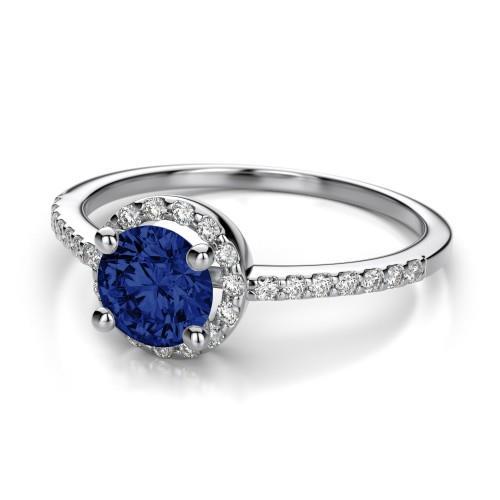 Anello con zaffiro dello Sri Lanka, anello rotondo con diamanti, oro 14 carati, 1,60 ct - harrychadent.it