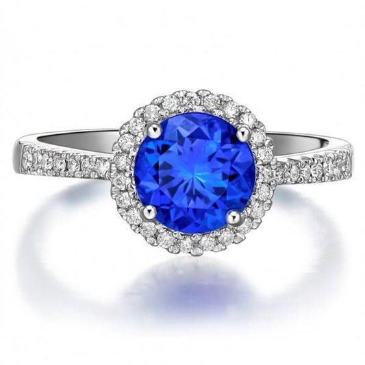 3.50 carati di gioielli con anello di diamanti con zaffiro tondo dello Sri Lanka - harrychadent.it