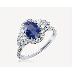 Anello con zaffiro dello Sri Lanka da 4,20 carati e diamanti in oro bianco 14K