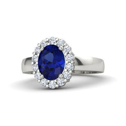 Anello con zaffiro dello Sri Lanka diamanti taglio rotondo da 2,50 carati in oro bianco 14K