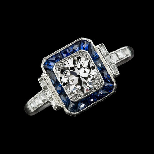 Anello con zaffiro dello Sri Lanka rotondo con diamante vecchio minatore Halo 3.75 carati - harrychadent.it