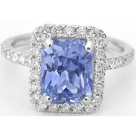 Anello in oro bianco 14 kt con zaffiro di Ceylon con diamanti da 4 kt - harrychadent.it