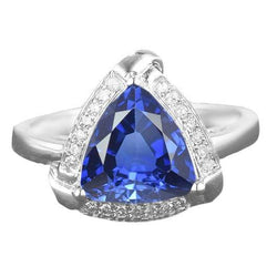 Anello con zaffiro di Ceylon Trillion Halo Gioielli in oro bianco 3 carati