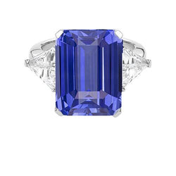 Anello con zaffiro di Ceylon con 3 pietre di smeraldo e diamante trilioni di 3.50 carati