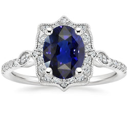 Anello con zaffiro di Ceylon ovale con diamante Halo 4 carati gioielli in oro