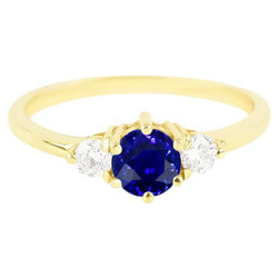 Anello con zaffiro di Ceylon rotondo con diamante 2 carati 3 punte in oro giallo con pietra