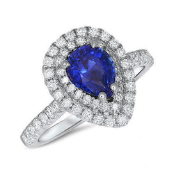 Anello con zaffiro di Ceylon taglio a pera e diamante in oro bianco 14K 4 carati