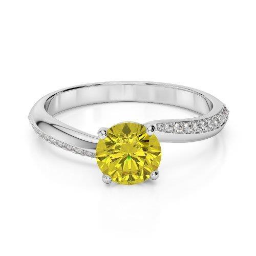 Anello con zaffiro giallo a taglio rotondo da 3.50 ct con incastonatura a griffe con diamanti - harrychadent.it