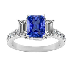Anello con zaffiro radiante pietra preziosa Smeraldo e diamanti rotondi 3 carati
