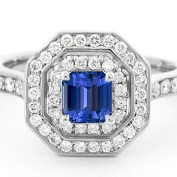 Anello con zaffiro smeraldo doppio alone 2.50 carati con diamanti rotondi incastonati - harrychadent.it