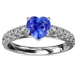 Anello cuore solitario naturale blu zaffiro accenti diamante 3.50 carati