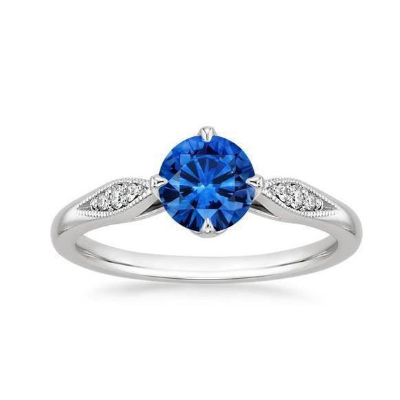 Anello da 2,40 carati con zaffiro Ceylon taglio rotondo e diamanti WG 14K - harrychadent.it