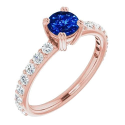 Anello da 2.50 carati in oro rosa 14K con diamante e zaffiro blu rotondo