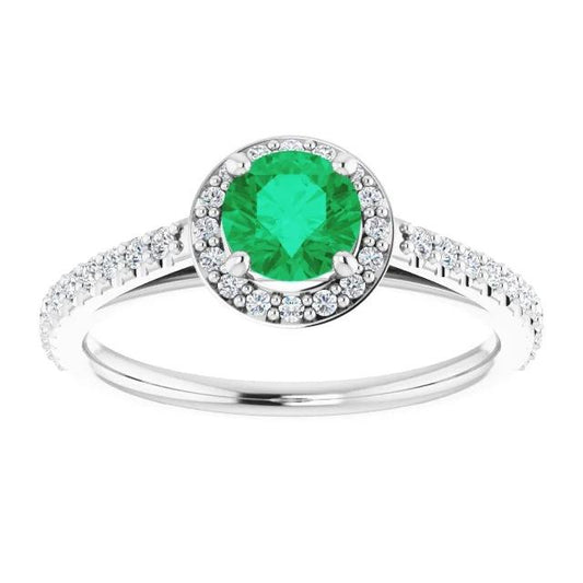 Anello da 2.50 carati rotondo Halo verde smeraldo oro bianco 14K - harrychadent.it