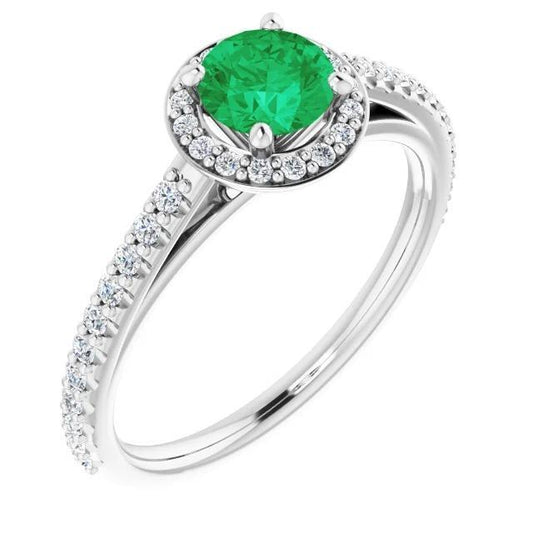Anello da 2.50 carati rotondo Halo verde smeraldo oro bianco 14K - harrychadent.it