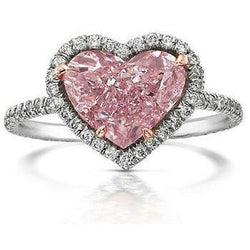 Anello da 3.35 carati con zaffiro rosa a cuore e piccoli diamanti rotondi