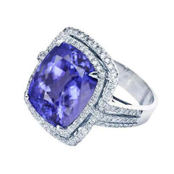 Anello da 5 carati Cuscino tanzanite Diamanti Oro bianco massiccio