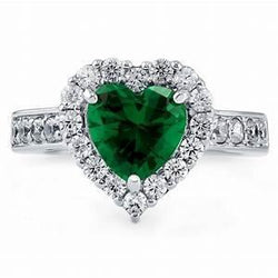 Anello da 5 carati con smeraldo verde a taglio cuore e diamante bianco 14K