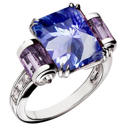 Anello da 8 carati con zaffiro dello Sri Lanka. ametista e diamanti 14K gioielli - harrychadent.it