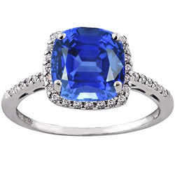 Anello da donna Halo Cuscino con zaffiro di Ceylon e diamanti 5 carati in oro 14K