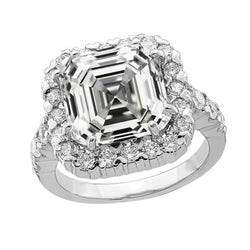 Anello da donna Halo Il giro & Asscher Diamante Ring 14K White Gold 6.50 carati