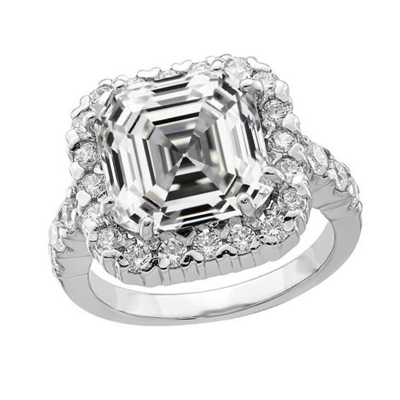 Anello da donna Halo Il giro & Asscher Diamante Ring 14K White Gold 6.50 carati - harrychadent.it