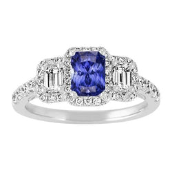 Anello da donna Halo Round Emerald Diamonds Zaffiro blu naturale 3 carati