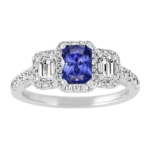 Anello da donna Halo Round Emerald Diamonds Zaffiro blu naturale 3 carati - harrychadent.it