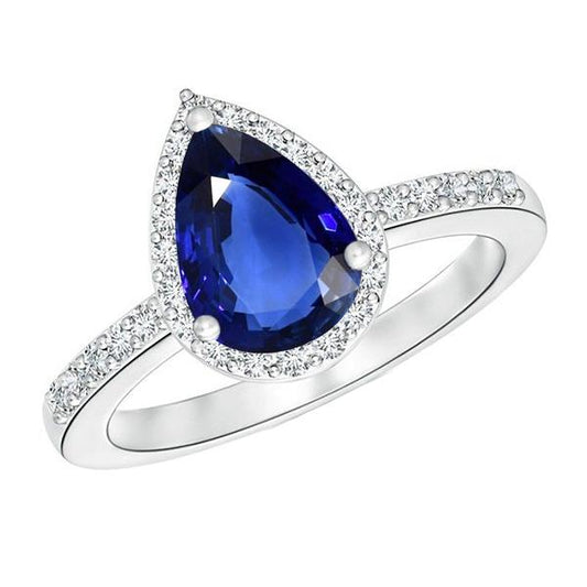Anello da donna Halo con gemme pera zaffiro blu e diamanti 4 carati - harrychadent.it