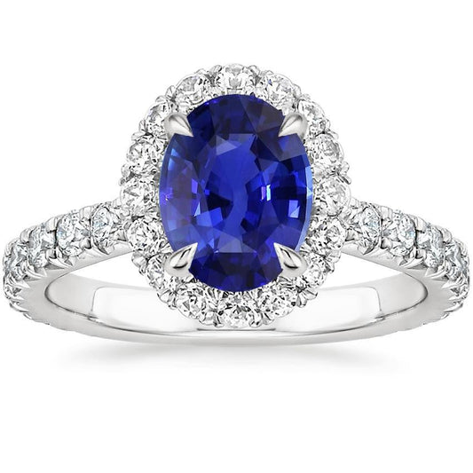 Anello da donna Halo con zaffiro dello Sri Lanka e pavé di diamanti 5.50 carati - harrychadent.it