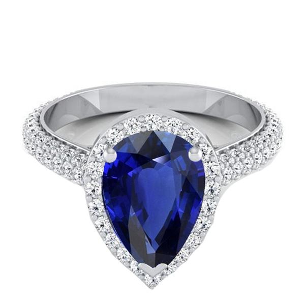 Anello da donna Halo con zaffiro di Ceylon e pavé di diamanti rotondi 4 carati - harrychadent.it