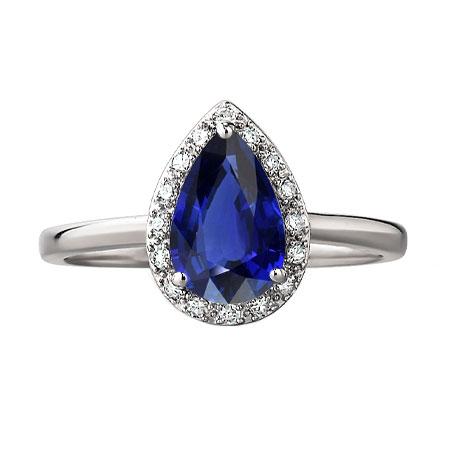 Anello da donna Halo con zaffiro di Ceylon taglio a pera 2.50 carati oro bianco 14K - harrychadent.it